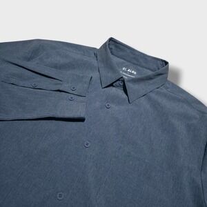 01 ALGO Dress Shirt Mens XL Blue Performance Stretch Button Down Long Sleeve
